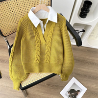 Clothing two piece sweater autumn winter clothing Japanese lazy retro design niche polo collar twisted knit sweater top
