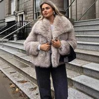 Women's Faux Fur Coat – Oversized Lapel Winter Jacket (Light Gray/Black/White, S-XL)