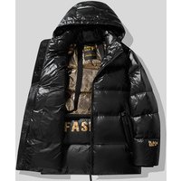 Men's Premium Black & Gold Winter Jacket – Short Puffer Coat With Hood, Warm & Stylish Cold-Weather Essential