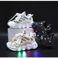 2023 Trendy LED Light Shoes For Children With Letters And Ribbons, Breathable Mesh, Luminous Shoes For Children Aged 1 6, Casual Sports Shoes