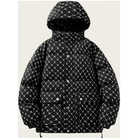  Thickened Cotton Hooded Jacket Loose Fit Streetwear Style Winter Coat Zip Front & Side Pockets
