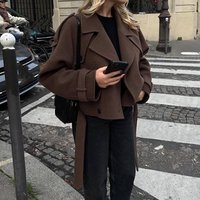 Clothing woolen coat personality street suit collar tie long sleeved jacket coat