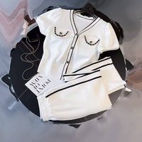 Clothing Fashion Sports Suit Summer Salt Series Age Reducing Cardigan Short Sleeved Wide Leg Pants Two Piece Suit
