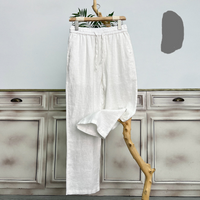 Clothing Pure Linen Trousers Summer Thin Full Linen Trousers Casual Trousers Loose Straight Drape Wide Leg Trousers