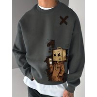 Loose Casual Fashionable Fun Cardboard Printed Round Neck Long Sleeved Pullover Hoodie Suitable Autumn Winter Wear