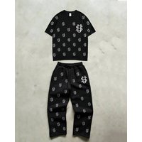 Lilys Design Summer 3D Floral Print Short Sleeve Casual Suit Wide Leg Pants Street Style Loose Fitting Set Micro Elastic Viscose