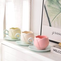 Retro Tulip Coffee Cup High Value Exquisite Flower Mug Cup Afternoon Tea Ceramic Cup Saucer Set