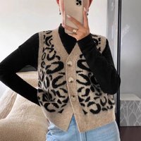" Leopard Print V Neck Knit Cardigan Stylish Fall Winter Short Top Casual & Office Wear"