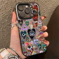 Evil Eye Glossy Heart Pattern IMD Phone Case Samsung Galaxy A06 A16 A23 A26 A34 A36 A56 S25 S24 S23 S22 Ultra Plus FE Cover