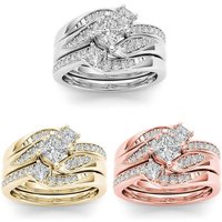 Sanjie Wish 18k Plated Simulated Diamond European American Micro Inlaid Zircon Three Piece Engagement Ring