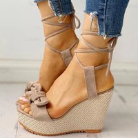 Wedge Rope Thick Sole High Heels Sandals Denim Bow Waterproof Table Fish Mouth Back Empty Sandals