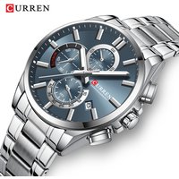 Men's Stainless Steel Chronograph Watches With Luminous Hands,Triple Sub-Dials Auto Date Fashion Design Quartz Wristwatch