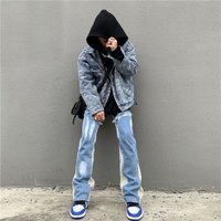 Purpl Men's Y2K Vintage Washed Blue Denim Jeans - Retro Slim Fit Flared Pants With Distressed Details