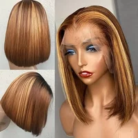 180% 13×4 Human Hair Wig Highlight Short Straight Bob Cut Wig 180% Density 13×4 Lace Front Human Hair Wig Natural Hairline With Baby Hair