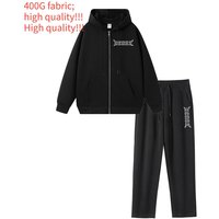 High Quality 400GSM Heavyweight Hoodie Set Hero Letter Print American Style Double Zip Pullover Trendy Couple Hooded Outfit