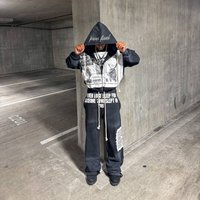 Men's Clothing High Street Trendy Street Pants, Appliqué Embroidered Hoodies, Dark Style Loose Casual Pants, Sweatshirts
