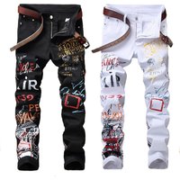 Mens Jeans, stretch casual printed straight leg pants, jeans, men's starting 5601
