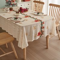 Christmas Tablecloth Set – Embroidered Holiday Dining Table Cover 10 Festive Patterns 