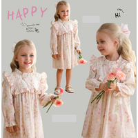 Mother & Kids French flower fungus lace stand collar girl dress 2024 autumn children's clothing long sleeve children's princess dress pure cotton
