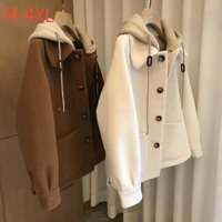 Plus-Size Patchwork Hooded Wool Coat For Women – Vintage-Inspired Oversized Jacket (2 Colors)
