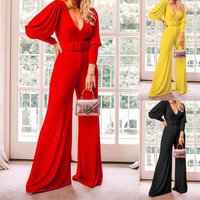 Women's Clothing V-neck Long Sleeve High Waist Fashion Jumpsuit