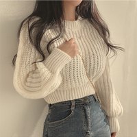 Cozy Oversized Cropped Sweater Soft Knit Pullover Waist Tie Casual Loose Fit Korean Style Fall Winter Fashion