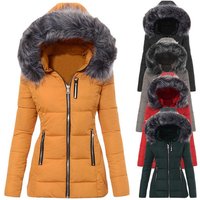 Clothing Faux Fur Trim Puffer Jacket – Slim Fit Winter Coat Zipper & Stylish Collar