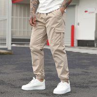 Men's Casual Cargo Pants With Drawstring Waist Multi-Pockets Lightweight Polyester Cotton Blend, Straight Leg Tactical Pants For Outdoor Work Travel