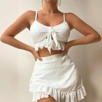 Conservative Three Piece Swimsuit Skirt Bikini European American Style Beachwear Wire Free Polyester Swim Set