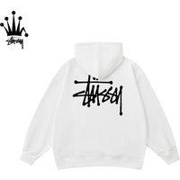 Sudadera con capucha y estampado básico de logotipo de Stussy Regular Font, confeccionada en algodón puro, para hombre y mujer.