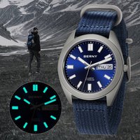 BERNY Titanium Watches For Men 10ATM Waterproof Super Luminous Quartz Analog Watch With Day Date Nylon Strap Sapphire Crystal Sport Casual Wristwatch