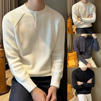 Clothing Autumn Winter Style Henley Collar Long Sleeve Knit Sweater Light Mature Business Slim Bottoming Shirt