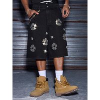 " Relaxed Fit Distressed Denim Shorts – Straight Leg 5 Inch Inseam Korean Streetwear & High Fashion Styling"