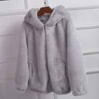 “Double-Sided Fleece Hooded Jacket – Oversized Plush Zip-Up Coat (Gray/Pink/White) S/M/L/XL“