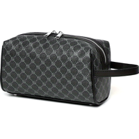 Vintage Geometric Monogram PU Leather Travel Dopp Kit Double Zipper Handheld Toiletry Bag Cosmetic Shaving Storage Hand Poucht