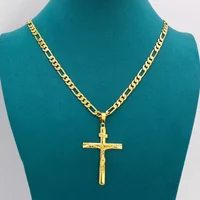 Jewelry Gold Silver Jewelry Metal Electroplating Jewelry Real 10K Solid Fine Gold GF Jesus Cross Crucifix Charm Big Pendant 55*35Mm Fig
