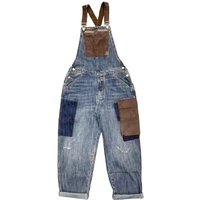 Men's Clothing pants contrast color denim workwear large pocket overalls men's casual one piece suspenders long