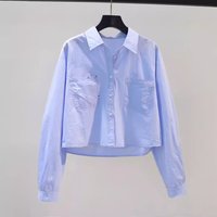 Clothing Spring Autumn Fashion Small Light Blue Short Shirt Double Pocket Loose Long Sleeve Shirt
