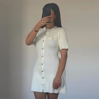 White A-line Dress Women’s Elegant Fashion Knitted Dress Sexy Metal Buckle 2025 Spring And Summer European And American Style Dress