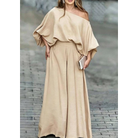 Off Shoulder Lantern Sleeve Loose Top Wide Leg Pants 2 Piece Set No Belt