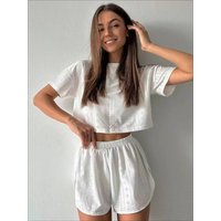 fashion spring summer sports leisure suit solid hollow open fork crop short two piece set