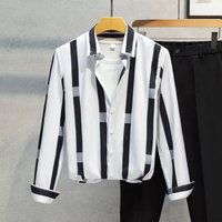 2025 Spring And Autumn New Men's Striped Shirt Men's Long Youth Trend Versatile Fresh Slim Version Non-ironing Shirt