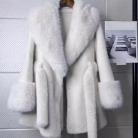 Clothing large fur collar long slim coat environmentally friendly fur plush coat high grade fur