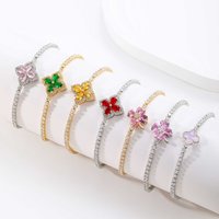 4 Leaf Clover Bracelet Copper & Gold Plated With AAA Zircon Classic Fashionable Geometric Design Neutral Wrap & Layered Jewelry