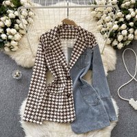 High end suit jacket irregular splicing denim design grafted royal temperament trendy top