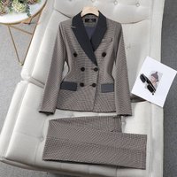 Women's Clothing houndstooth small suit jacket Women's Mid-length slim temperament suit jacket professional suit