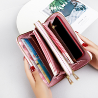 Women’s Wallet Card Cases Double Layer Zipper Long Wallet Women Large Capacity Wrist Clutch Pearl Print Mobile Phone Bag