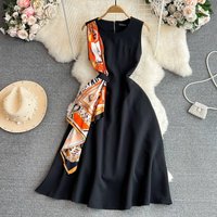 Clothing Summer Light Mature Style Retro Temperament Sleeveless Round Neck Waist Slim Sleeveles S Line Dress Elegant Long Skirt