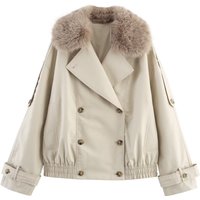 Clothing 2025 Autumn Winter Style Double Breasted Short Fur Collar Trench Coat F611776