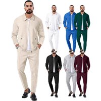 Clothing Autumn Zipper Waffle Pocket Lapel Slim Jacket Casual Pants